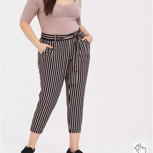 Torrid Multi Stripe Crepe Tie Front Tapered Pants With Belt Size 2 (18-20) - Picture 1 of 12